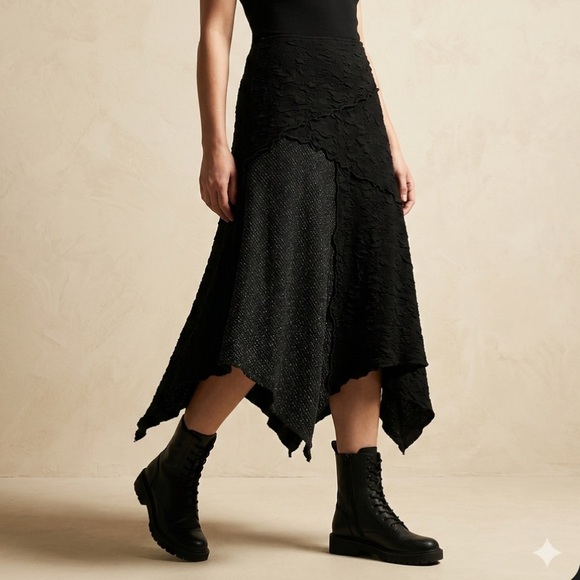 Vintage Y2K Goth Asymmetrical Mixed Texture Hanky Hem Midi Maxi Skirt XL Goth - Picture 1 of 13